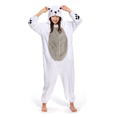 Polar Bear Animals Onesie Flannel Sleepwear Plush Warm Home One-Piece Costume Halloween Carnival Suit - OLAOLA