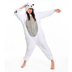 Polar Bear Animals Onesie Flannel Sleepwear Plush Warm Home One-Piece Costume Halloween Carnival Suit - OLAOLA