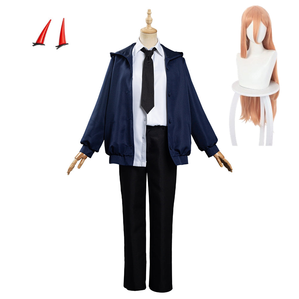 Power Shirt Coat Outfit Blue Set Cosplay Costume Halloween Carnival Suit