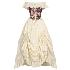 Renaissance Medieval Floral Corset Drawstring Dress Outfits Halloween Cosplay Costume