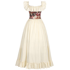 Renaissance Medieval Floral Corset Drawstring Dress Outfits Halloween Cosplay Costume