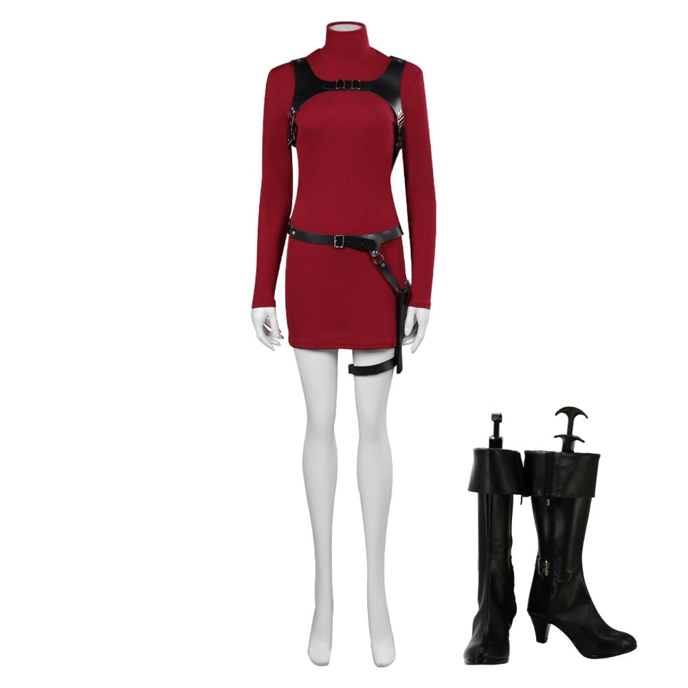 Resident Evil 4 Remake Ada Wong Red Dress Outfits Cosplay Costume Hall –  Coshduk