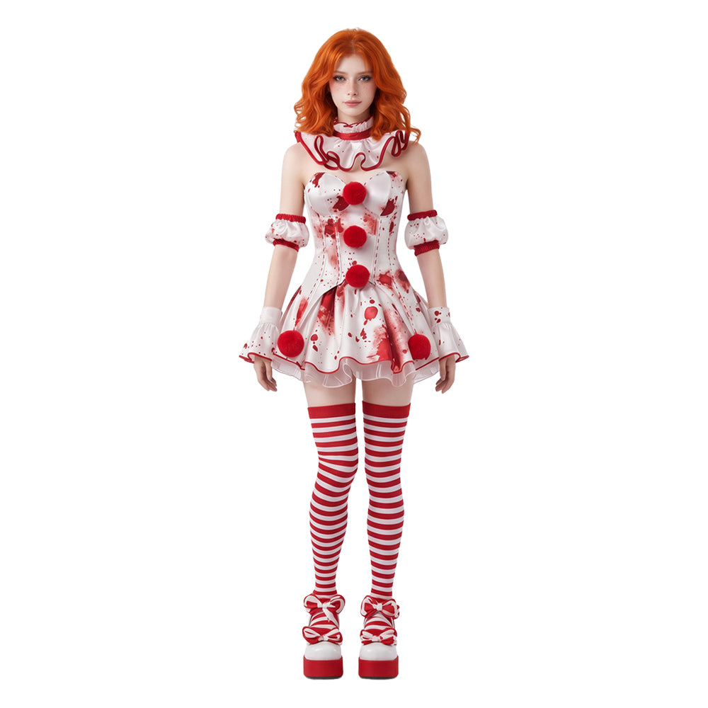Terrifier 4 (2026) Clown White Red Dress Set Outfits Halloween Horror Cosplay Costume
