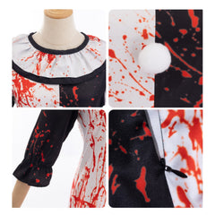 Terrifier 4 (2026) The Little Pale Girl Bloody Black White Dress Halloween Horror Cosplay Costume