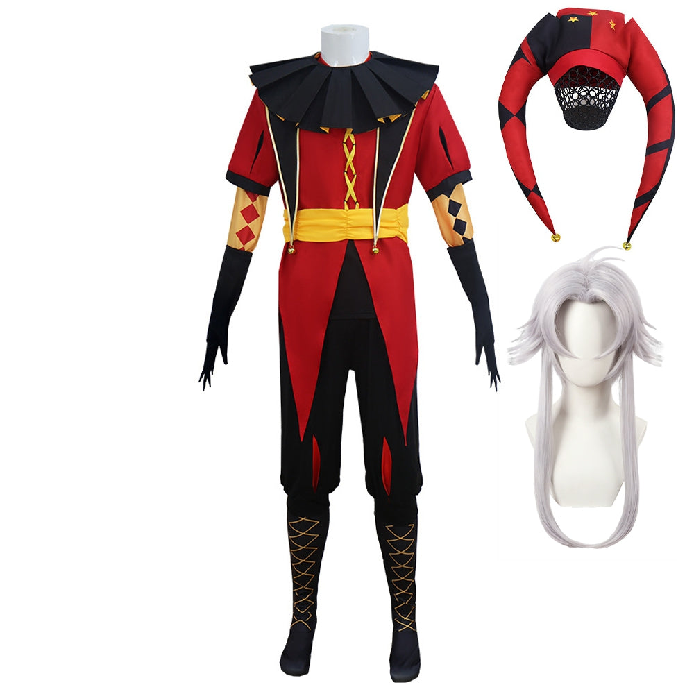 The Freak Circus Pierrot Red Clown Outfits Cosplay Costume Halloween Suit