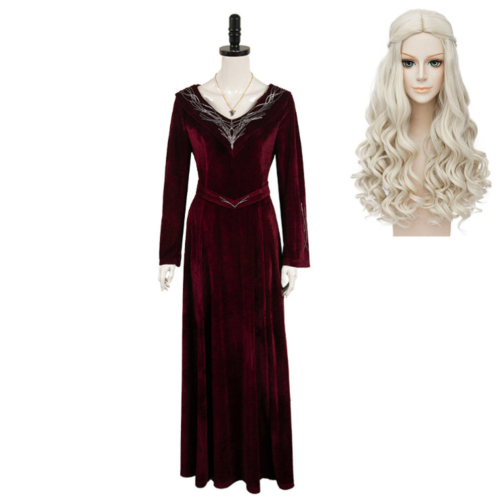 TV House Of The Dragon Season 2 (2024) Rhaenyra Targaryen Dark Red Dress Outfits Cosplay Costume Halloween Carnival Suit