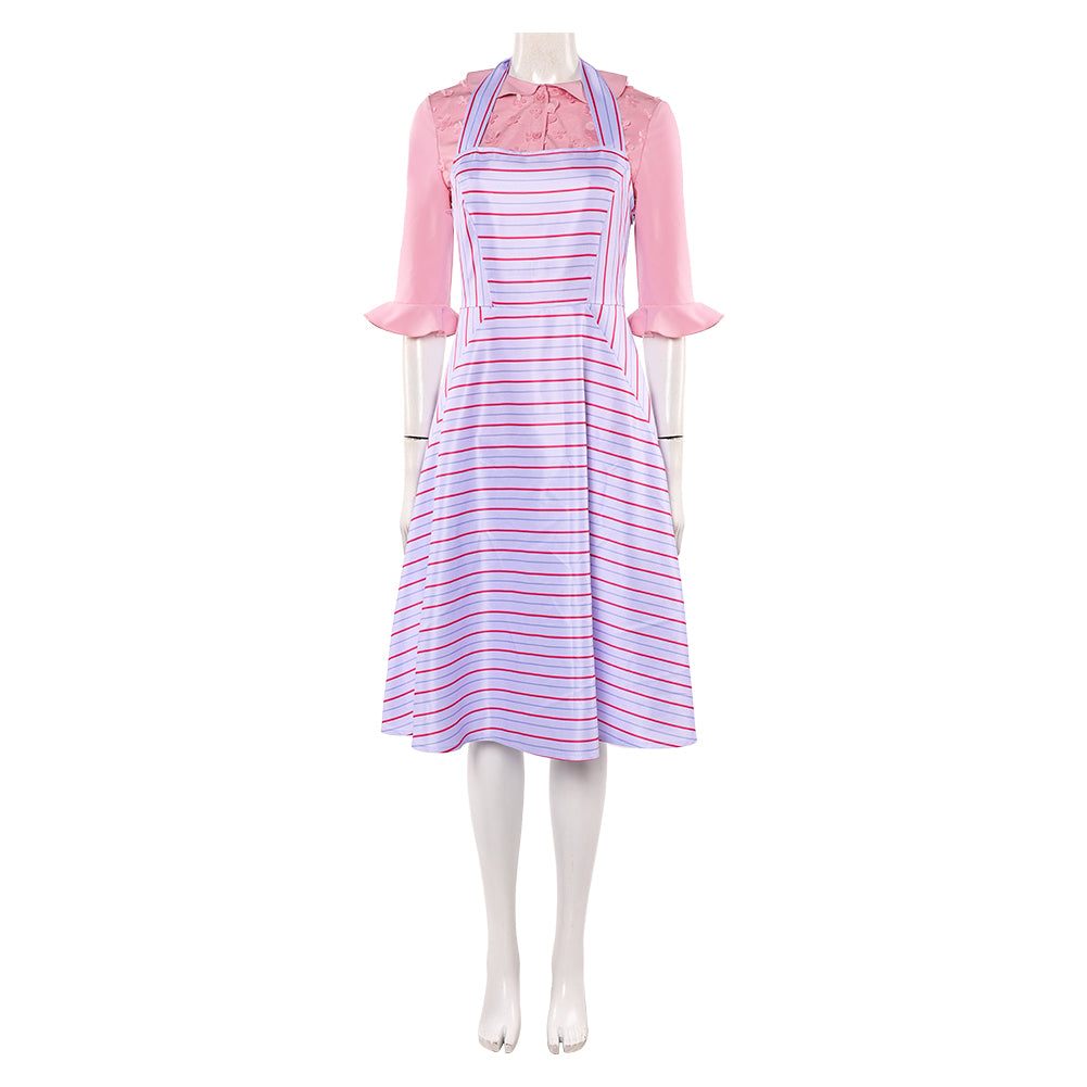 Wicked (2024) Glinda Pink Blue Striped Dress Outfits Cosplay Costume