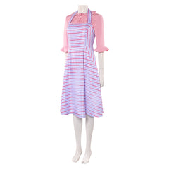 Wicked (2024) Glinda Pink Blue Striped Dress Outfits Cosplay Costume