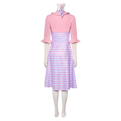 Wicked (2024) Glinda Pink Blue Striped Dress Outfits Cosplay Costume
