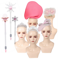 Wicked Glinda Pink Hat Tiara Earrings Wand Necklace Nails Cosplay Accessories Props
