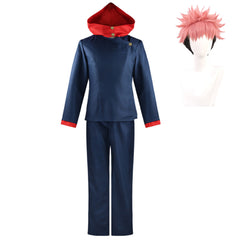 Yuji Itadori Red Hood Blue School Uniform Set Outfits Cosplay Costume