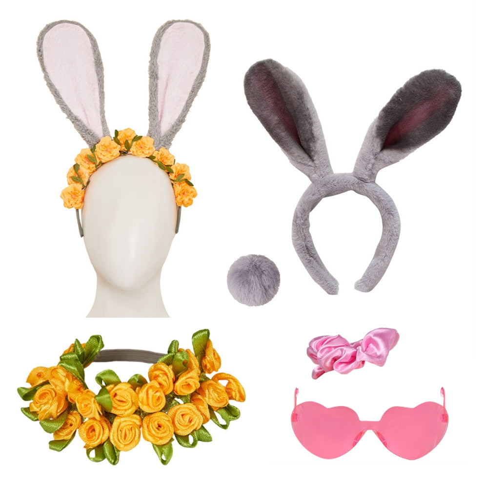 Zootopia 2 (2025) Judy Hopps Flowers Wreath Rabbit Ears Tail Glasses Hair Tie Cosplay Accessories Props