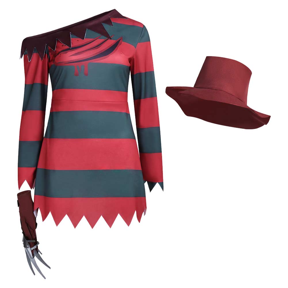 A Nightmare On Elm Street Freddy Krueger Female Red Outfits Halloween Horror Cosplay Costume