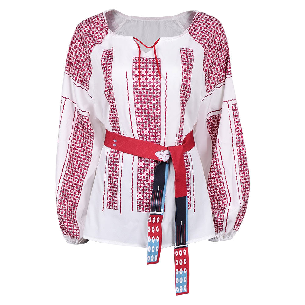 ABBA Anni-Frid Synni Lyngstad Retro White Red Shirt Belt Outfits Cosplay Costume 