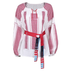 ABBA Anni-Frid Synni Lyngstad Retro White Red Shirt Belt Outfits Cosplay Costume 