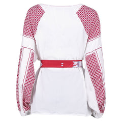 ABBA Anni-Frid Synni Lyngstad Retro White Red Shirt Belt Outfits Cosplay Costume 