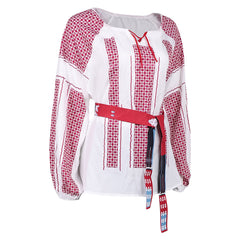 ABBA Anni-Frid Synni Lyngstad Retro White Red Shirt Belt Outfits Cosplay Costume 