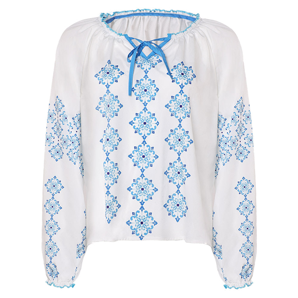 ABBA Anni-Frid Synni Lyngstad White Blue Rhombus Shirt Retro Outfits Cosplay Costume 
