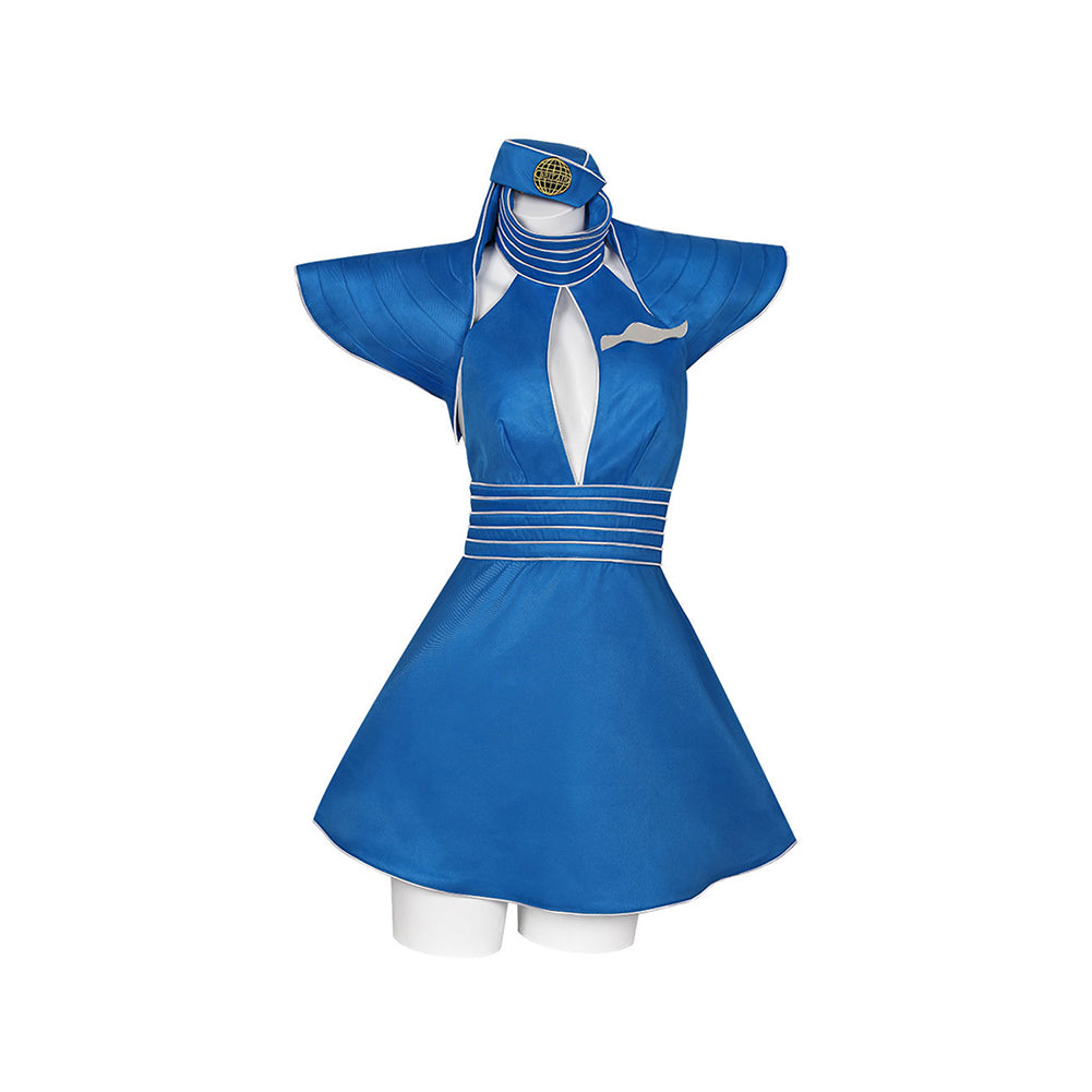 Adult Band Singer Toxic Blue Flight Attendant Set Outfits Cosplay Costume 