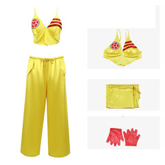 Adult Band Singer Yellow Vest Pants Sportswear Cheerlead Outfits Cosplay Costume