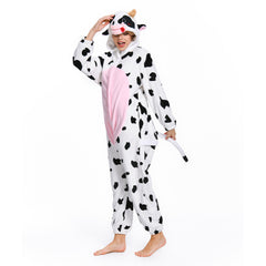 Adult Cartoon Cow Pajamas Cosplay Flannel Sleepwear Jumpsuit Costume Outfits Halloween Carnival Suit - OLAOLA