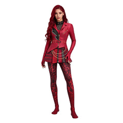 Adult Kids Descendants: Wicked Wonderland (2026) Red Printed Jumpsuit Cosplay Costume 
