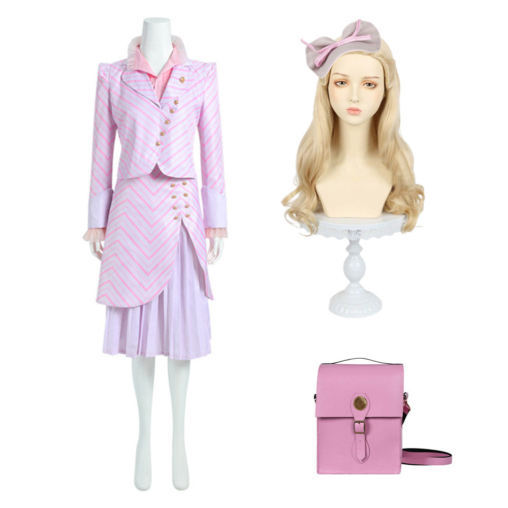 Wicked (2024) Glinda Pink Striped Set Outfits Cosplay Costume Halloween Carnival Suit