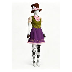 Alice In Wonderland Mad Hatter Female Version Purple Set Outfits Cosplay Costume