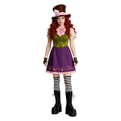 Alice In Wonderland Mad Hatter Female Version Purple Set Outfits Cosplay Costume