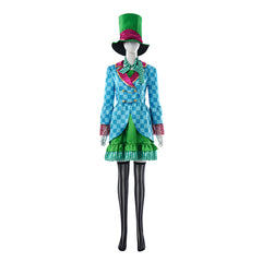 Alice In Wonderland Mad Hatter Green Blue Dress Set Outfits Cosplay Costume 