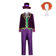 Alice In Wonderland Mad Hatter Purple Striped Set Outfits Cosplay Costume