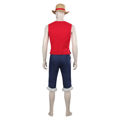 Kids Children Anime One Piece Luffy Red Set Outfits Cosplay Costume Halloween Carnival Suit