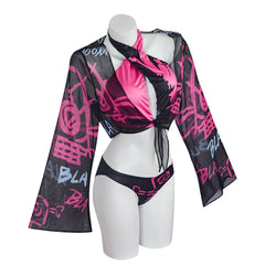 Arcane: League Of Legends Jinx Pink Black Swimsuit Outfits Cosplay Costume