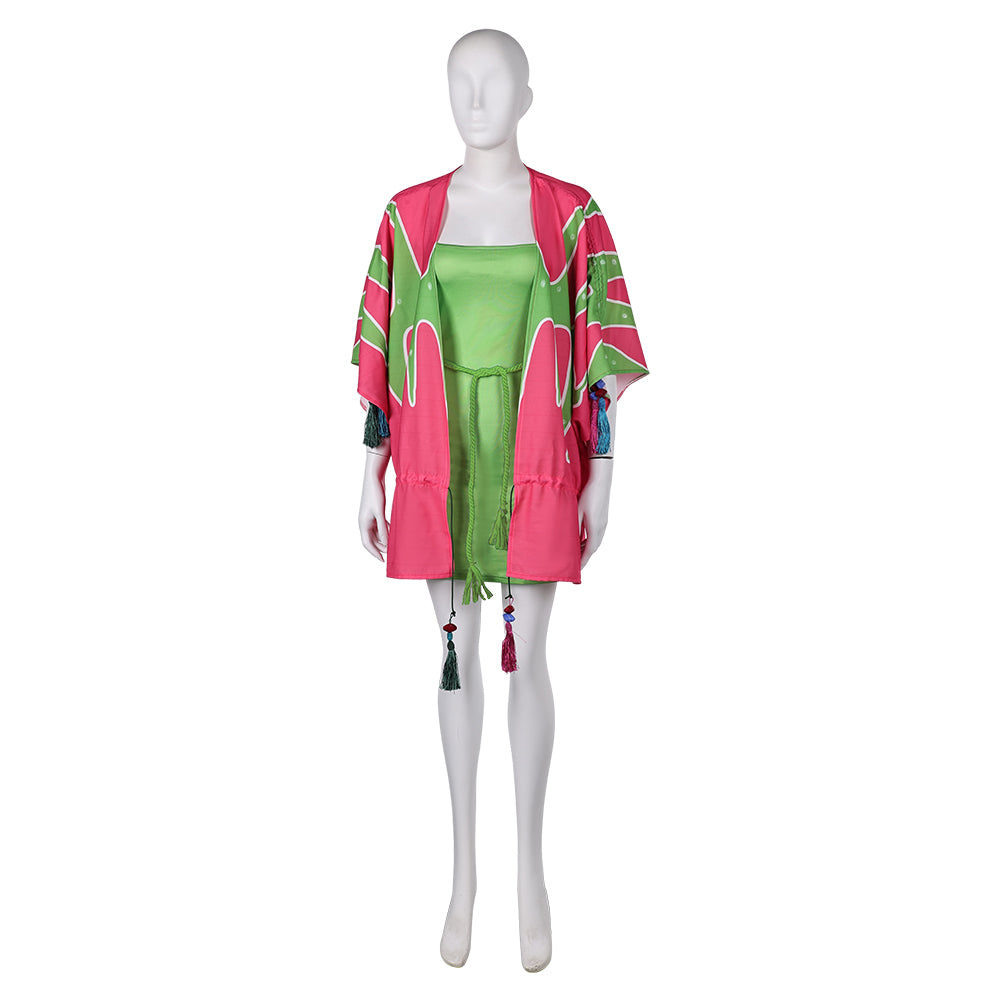 Band ABBA Agnetha Faltskong Retro 70s Green Dress Coat Outfits Cosplay Costume Halloween Carnival Suit