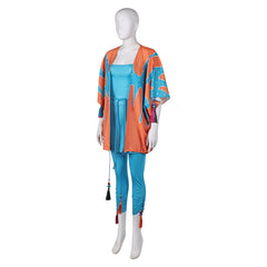 Band ABBA Anni-Frid Synni Lyngstad Retro 70s Blue Dress Coat Outfits Cosplay Costume Halloween Carnival Suit