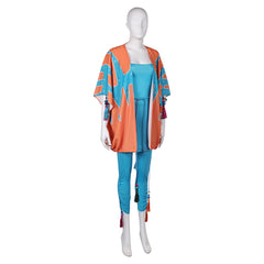 Band ABBA Anni-Frid Synni Lyngstad Retro 70s Blue Dress Coat Outfits Cosplay Costume Halloween Carnival Suit