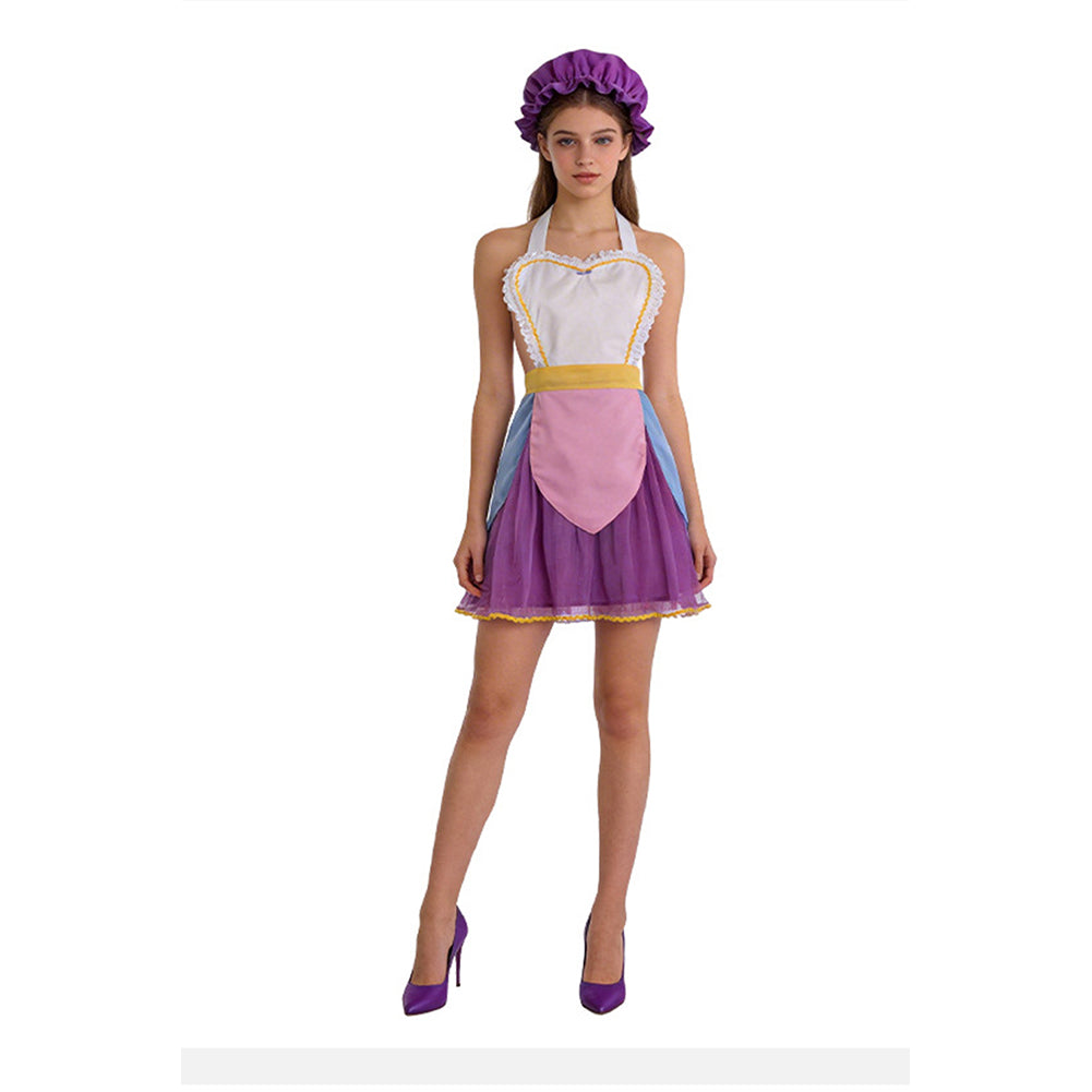Beauty And The Beast Mrs. Potts Teapot Purple Apron Outfits Cosplay Costume