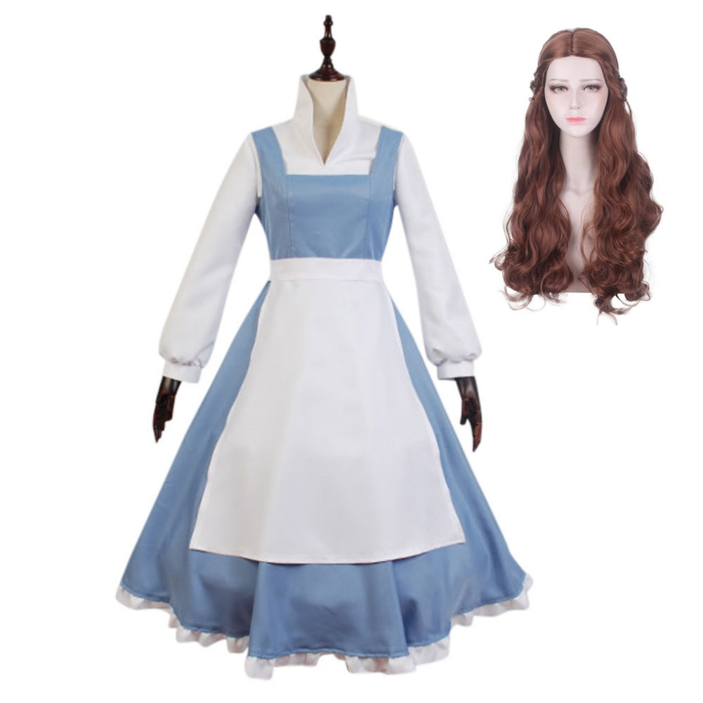 Movie Beauty and Beast Belle The Maid Gown Apron Dress Outfit Cosplay Costume