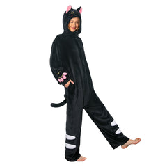   Black Cat Animals Onesie Flannel Pajamas Warm Home One-Piece Sleepwear For Unisex Adult - OLAOLA