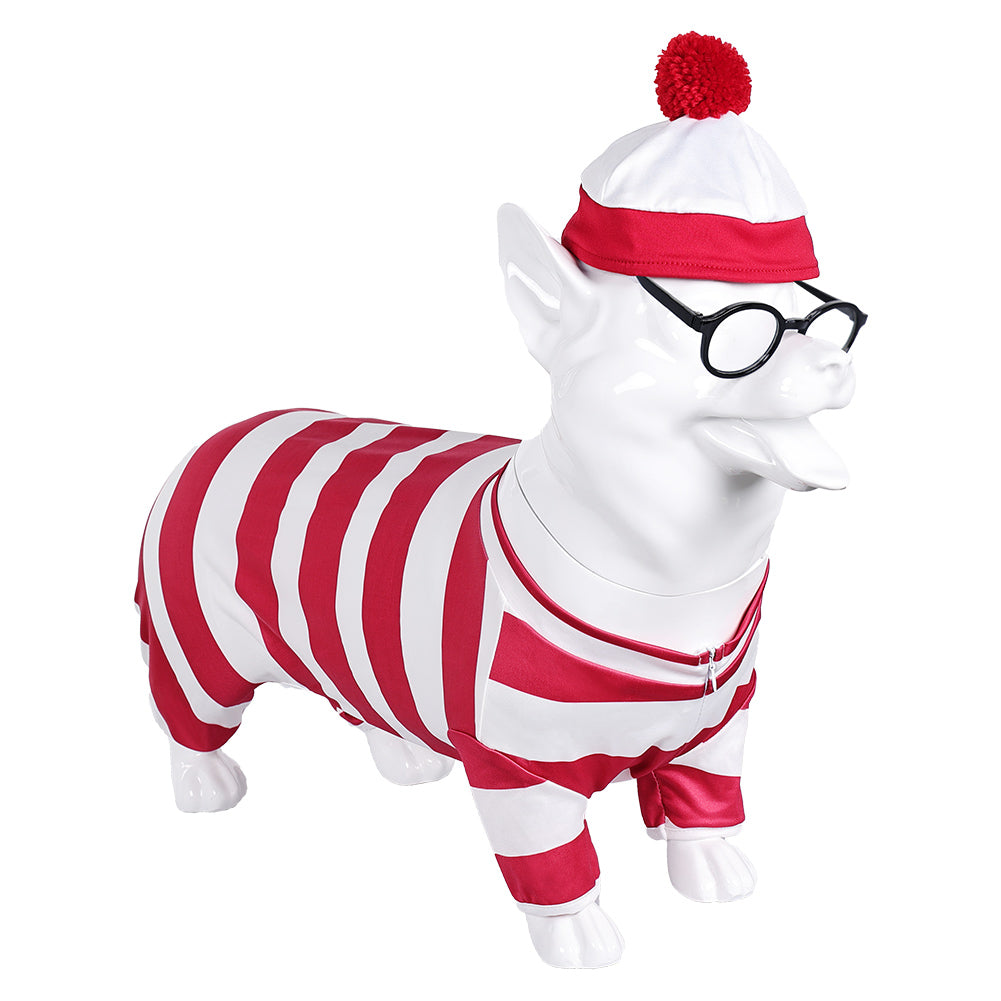 Book Where's Wally? Wally Red White Striped Pet Dogs Outfits Cosplay Costume Halloween Carnival Suit