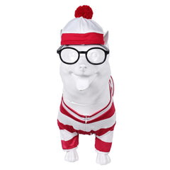 Book Where's Wally? Wally Red White Striped Pet Dogs Outfits Cosplay Costume Halloween Carnival Suit