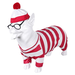 Book Where's Wally? Wally Red White Striped Pet Dogs Outfits Cosplay Costume Halloween Carnival Suit