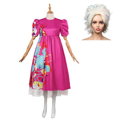 Movie Barbie 2023 Weird Barbie Rose Pink Dress Outfits Cosplay Costume Halloween Carnival Suit