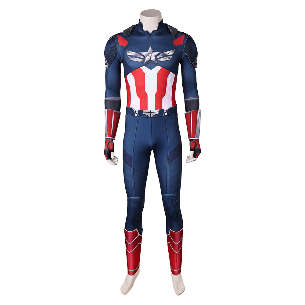 Captain America: Brave New World (2025) Captain America Blue Jumpsuit Outfits Cosplay Costume 