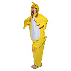 Cartoon Yellow Duck Animals Onesie Flannel Pajamas Warm Home Sleepwear Halloween Carnival Suit - OLAOLA