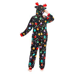 Christmas Elk Printed Pajamas Adult Unisex Plush Animal Onesie One-Piece Costume Halloween Carnival Suit - OLAOLA 