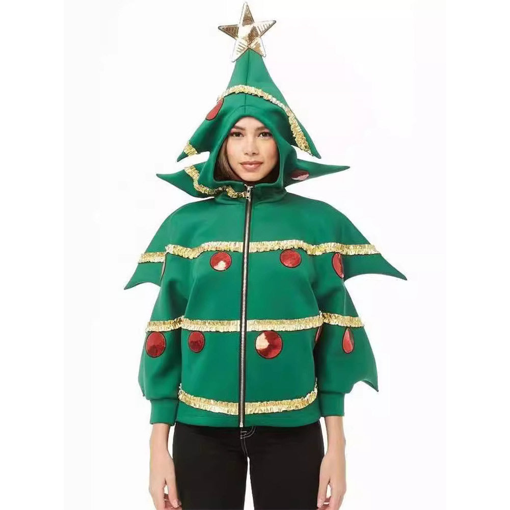 Christmas Tree Green Zip-up Hoodie Outfits Funny Cosplay Costume Carnival Suit 