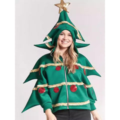 Christmas Tree Green Zip-up Hoodie Outfits Funny Cosplay Costume Carnival Suit 