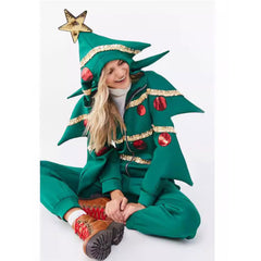 Christmas Tree Green Zip-up Hoodie Outfits Funny Cosplay Costume Carnival Suit 