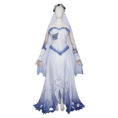 Corpse Bride Emily White Blue Wedding Set Outfits Halloween Cosplay Costume 